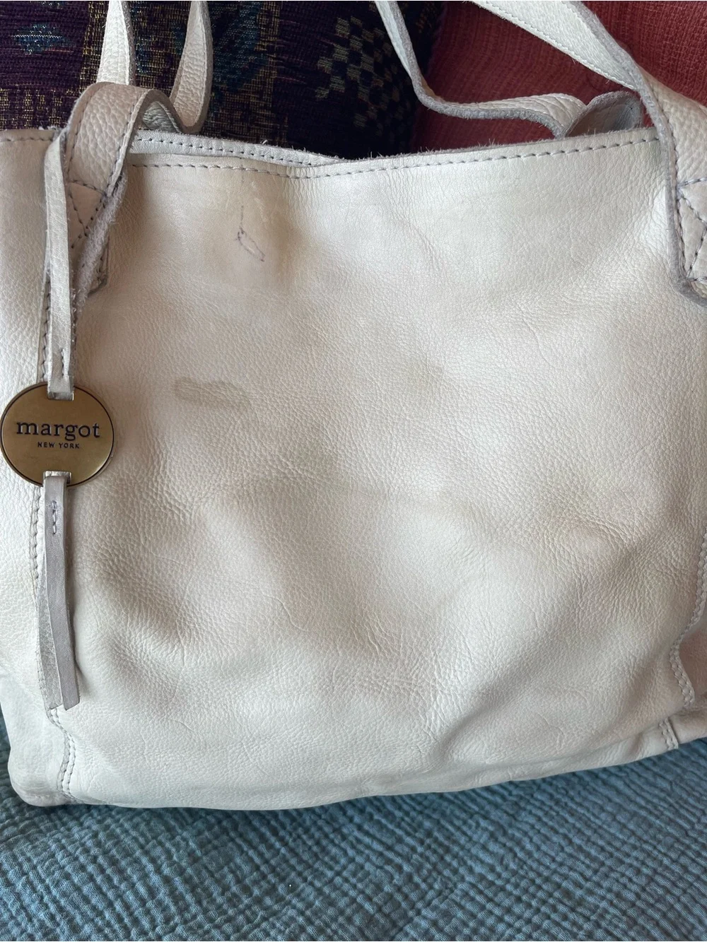 Margot New York Genuine Leather Ivory Cream Shoulder Bag Purse